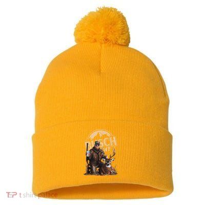 Retro Trump Hunting Deer Funny Beer Drinking Beer Hunting Pom Pom 12in Knit Beanie
