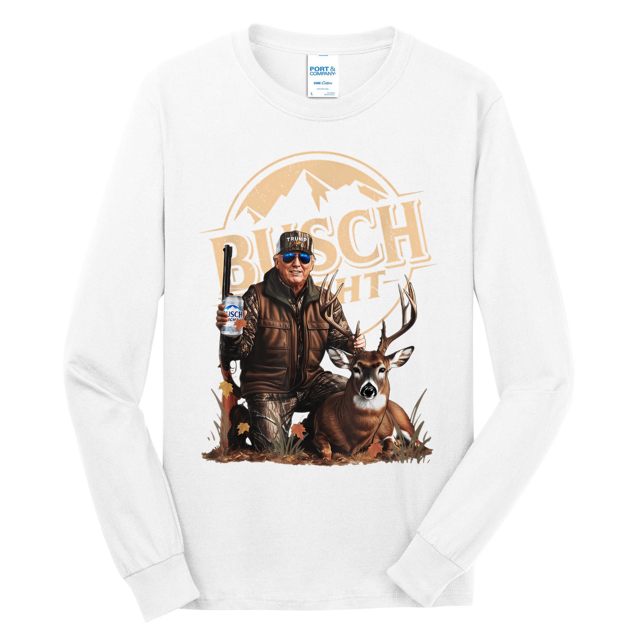Retro Trump Hunting Deer Funny Beer Drinking Beer Hunting Tall Long Sleeve T-Shirt