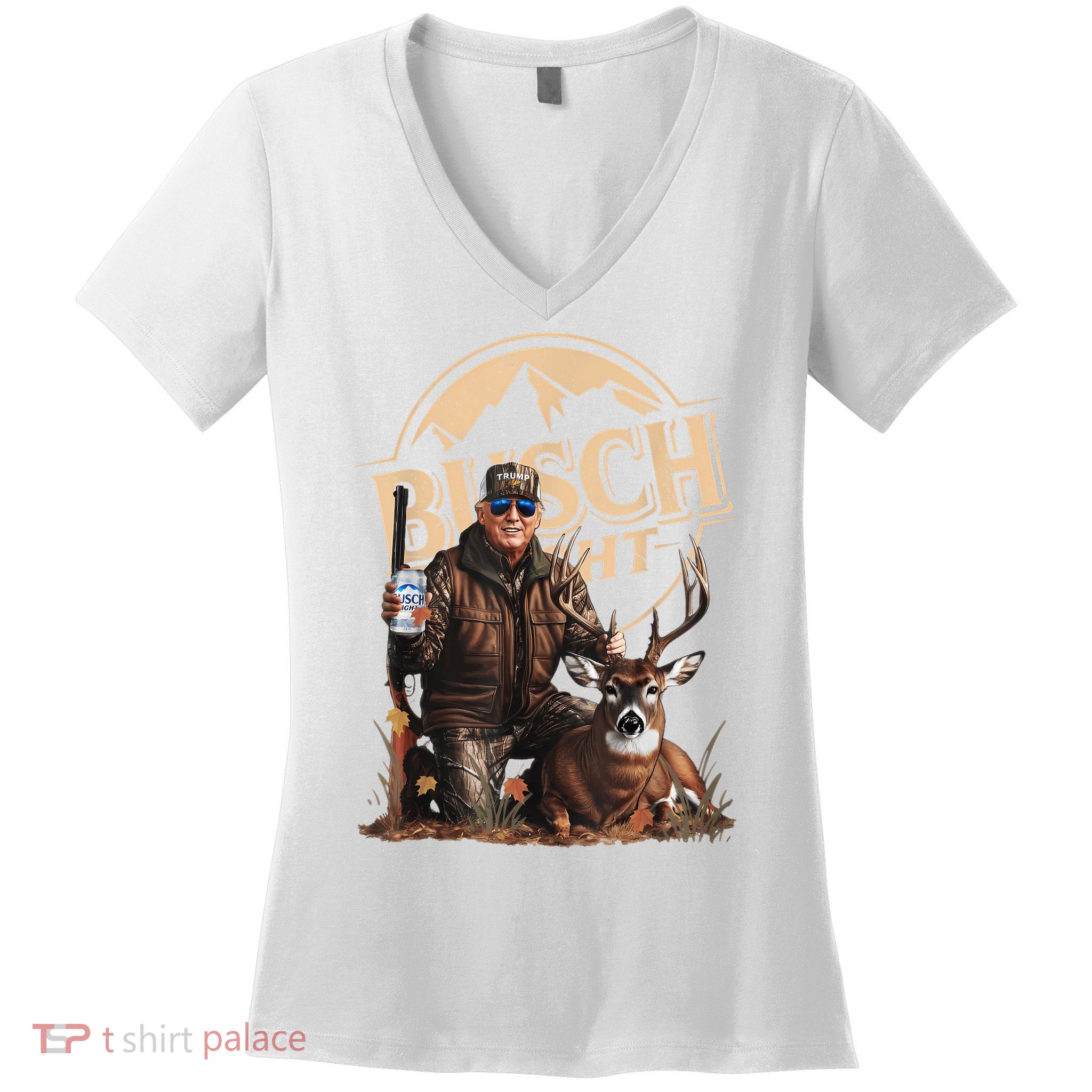Retro Trump Hunting Deer Funny Beer Drinking Beer Hunting Women's V-Neck T-Shirt