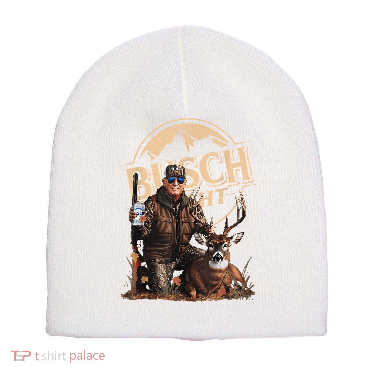 Retro Trump Hunting Deer Funny Beer Drinking Beer Hunting Short Acrylic Beanie