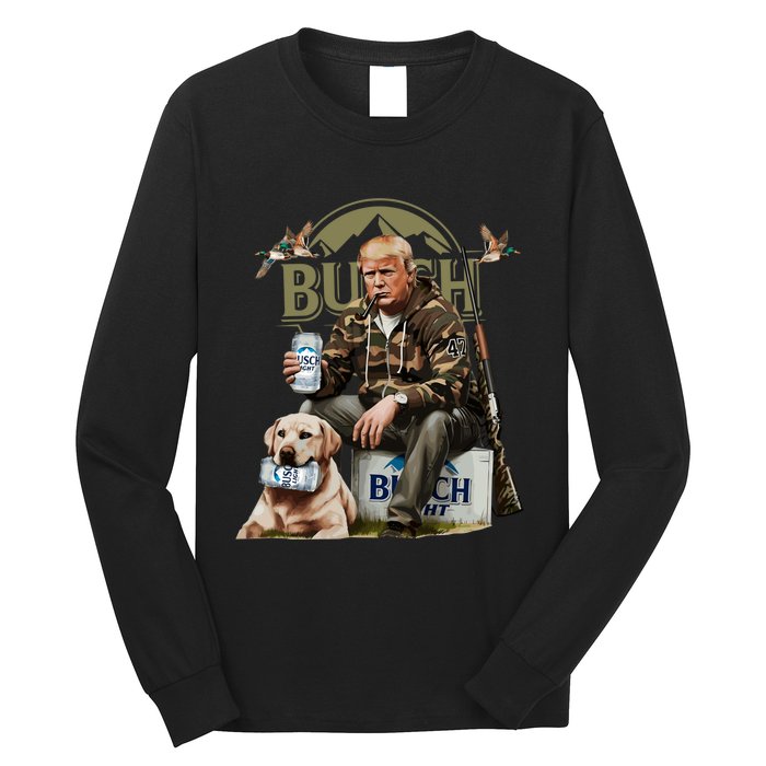 Retro Trump Hunting Deer Design Funny Beer Drinking & Hunting Long Sleeve Shirt