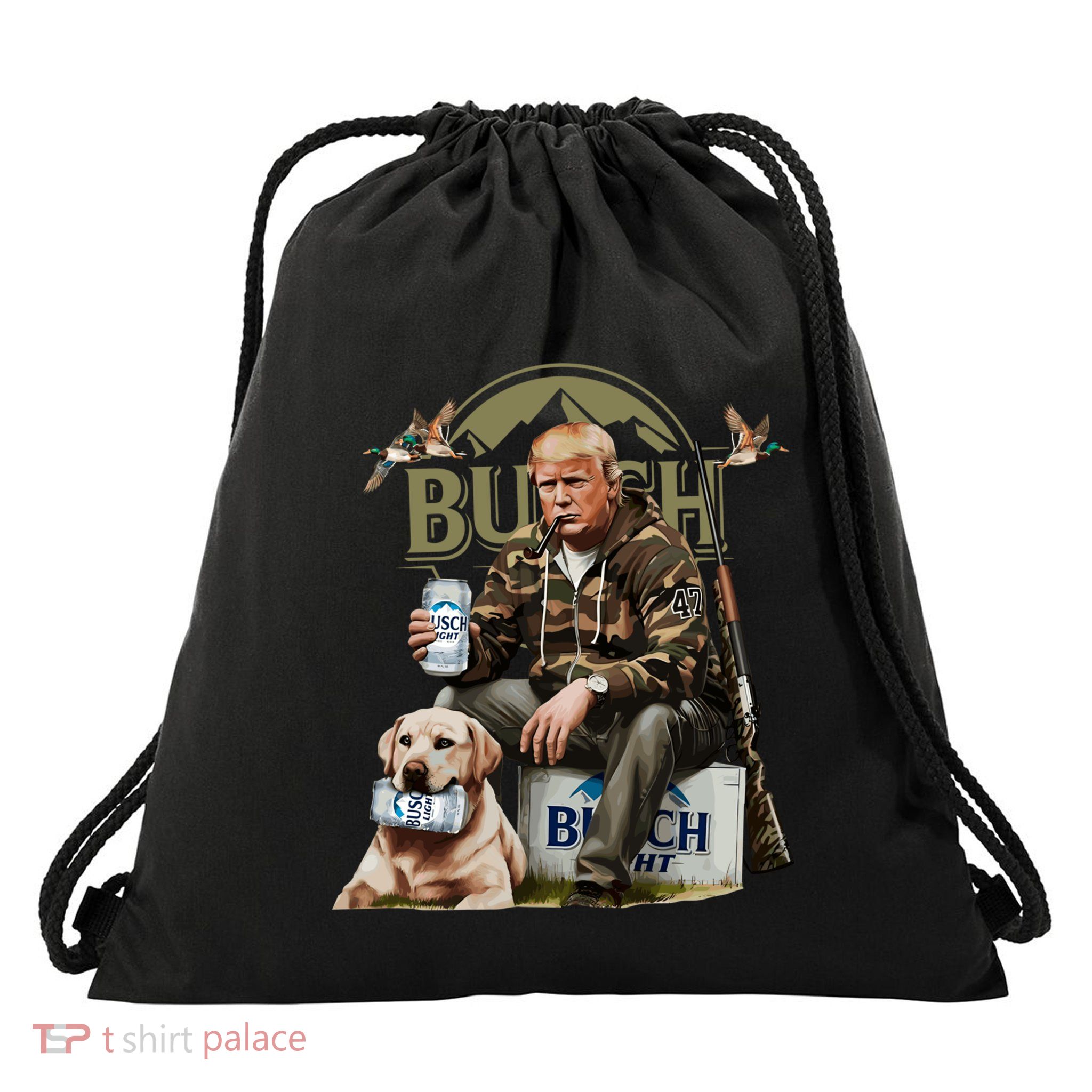 Retro Trump Hunting Deer Design Funny Beer Drinking & Hunting Drawstring Bag