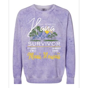 Road To Hana Survivor Curvy Palm Maui Hawaii Lover Gift Colorblast Crewneck Sweatshirt