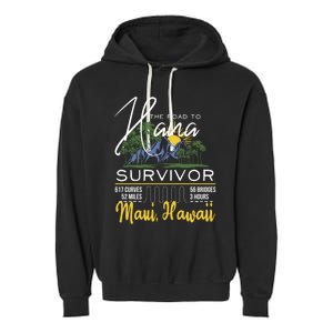 Road To Hana Survivor Curvy Palm Maui Hawaii Lover Gift Garment-Dyed Fleece Hoodie