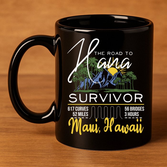 Road To Hana Survivor Curvy Palm Maui Hawaii Lover Gift 11oz C Handle Ceramic Mug