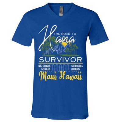 Road To Hana Survivor Curvy Palm Maui Hawaii Lover Gift V-Neck T-Shirt