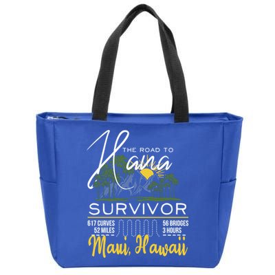 Road To Hana Survivor Curvy Palm Maui Hawaii Lover Gift Zip Tote Bag