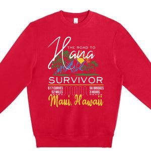 Road To Hana Survivor Curvy Palm Maui Hawaii Lover Gift Premium Crewneck Sweatshirt