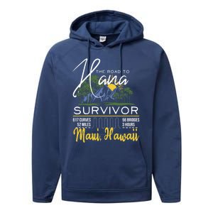 Road To Hana Survivor Curvy Palm Maui Hawaii Lover Gift Performance Fleece Hoodie