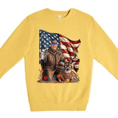 Retro Trump Hunting Deer Funny Beer Drinking Beer Hunting Premium Crewneck Sweatshirt