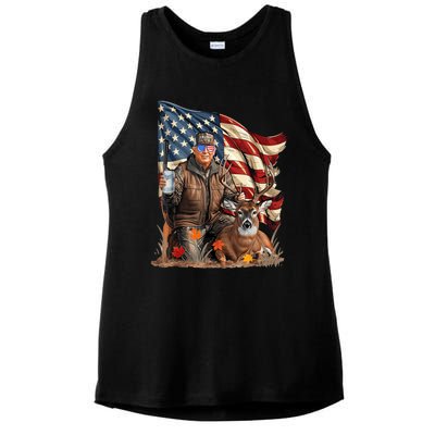 Retro Trump Hunting Deer Funny Beer Drinking Beer Hunting Ladies PosiCharge Tri-Blend Wicking Tank