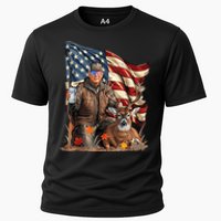 Retro Trump Hunting Deer Funny Beer Drinking Beer Hunting Cooling Performance Crew T-Shirt