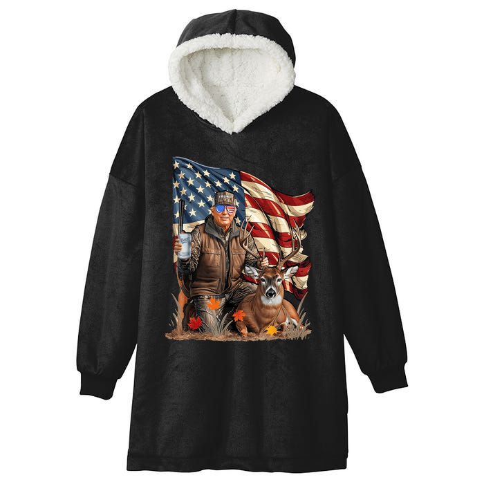 Retro Trump Hunting Deer Funny Beer Drinking Beer Hunting Hooded Wearable Blanket