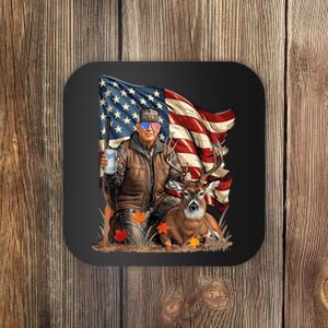 Retro Trump Hunting Deer Funny Beer Drinking Beer Hunting Coaster