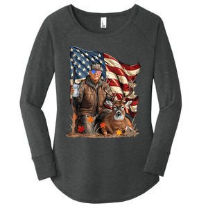 Retro Trump Hunting Deer Funny Beer Drinking Beer Hunting Women's Perfect Tri Tunic Long Sleeve Shirt