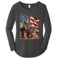 Retro Trump Hunting Deer Funny Beer Drinking Beer Hunting Women's Perfect Tri Tunic Long Sleeve Shirt