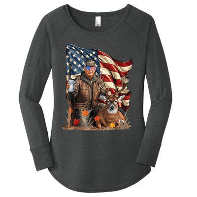 Retro Trump Hunting Deer Funny Beer Drinking Beer Hunting Women's Perfect Tri Tunic Long Sleeve Shirt