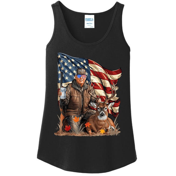 Retro Trump Hunting Deer Funny Beer Drinking Beer Hunting Ladies Essential Tank