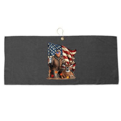 Retro Trump Hunting Deer Funny Beer Drinking Beer Hunting Large Microfiber Waffle Golf Towel