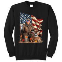 Retro Trump Hunting Deer Funny Beer Drinking Beer Hunting Tall Sweatshirt