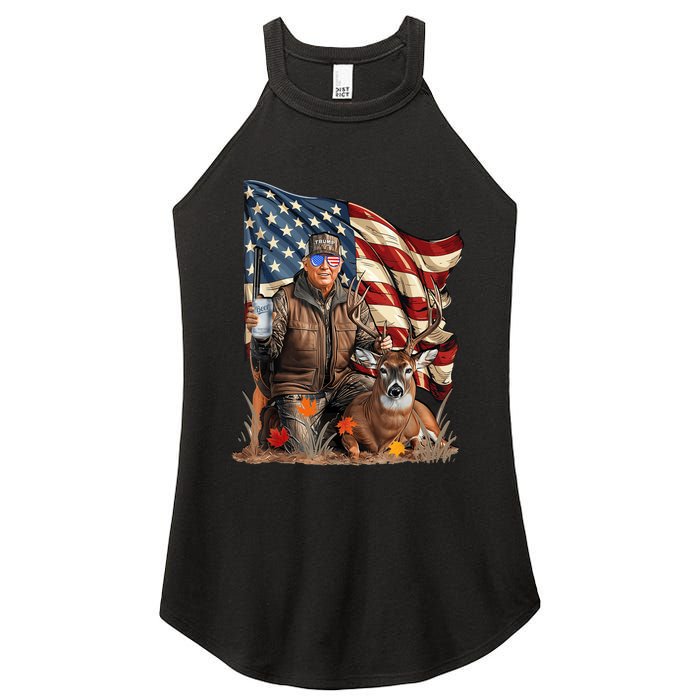 Retro Trump Hunting Deer Funny Beer Drinking Beer Hunting Women's Perfect Tri Rocker Tank