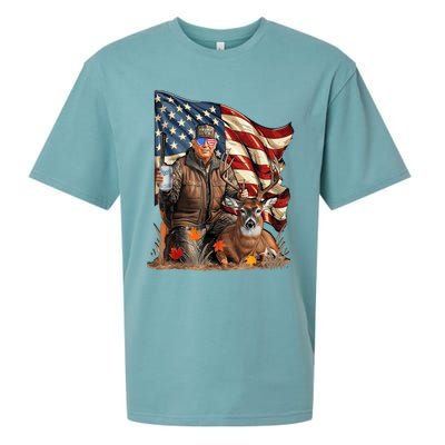 Retro Trump Hunting Deer Funny Beer Drinking Beer Hunting Sueded Cloud Jersey T-Shirt