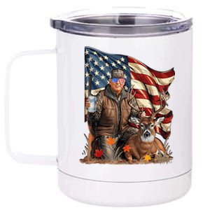 Retro Trump Hunting Deer Funny Beer Drinking Beer Hunting 12 oz Stainless Steel Tumbler Cup