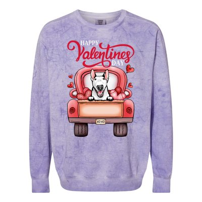 Red Truck Happy Valentines Day Bull Terrier Dog Hearts Gift Colorblast Crewneck Sweatshirt