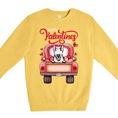 Red Truck Happy Valentines Day Bull Terrier Dog Hearts Gift Premium Crewneck Sweatshirt