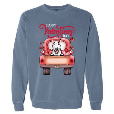 Red Truck Happy Valentines Day Bull Terrier Dog Hearts Gift Garment-Dyed Sweatshirt