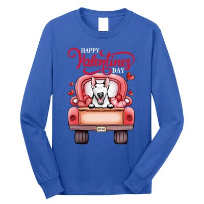 Red Truck Happy Valentines Day Bull Terrier Dog Hearts Gift Long Sleeve Shirt