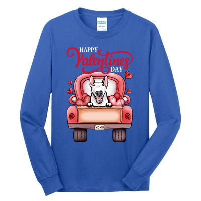 Red Truck Happy Valentines Day Bull Terrier Dog Hearts Gift Tall Long Sleeve T-Shirt