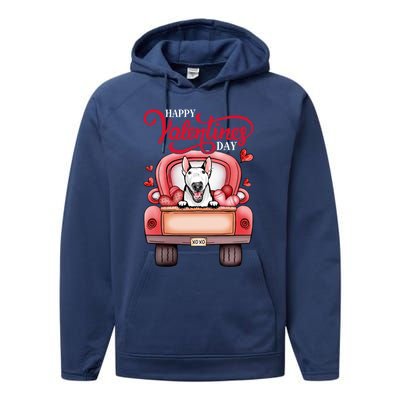 Red Truck Happy Valentines Day Bull Terrier Dog Hearts Gift Performance Fleece Hoodie