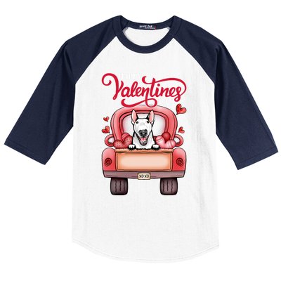 Red Truck Happy Valentines Day Bull Terrier Dog Hearts Gift Baseball Sleeve Shirt