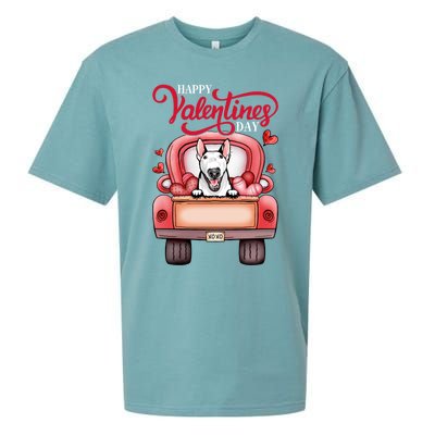 Red Truck Happy Valentines Day Bull Terrier Dog Hearts Gift Sueded Cloud Jersey T-Shirt