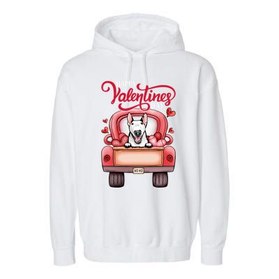 Red Truck Happy Valentines Day Bull Terrier Dog Hearts Gift Garment-Dyed Fleece Hoodie