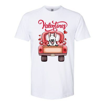 Red Truck Happy Valentines Day Bull Terrier Dog Hearts Gift Softstyle CVC T-Shirt