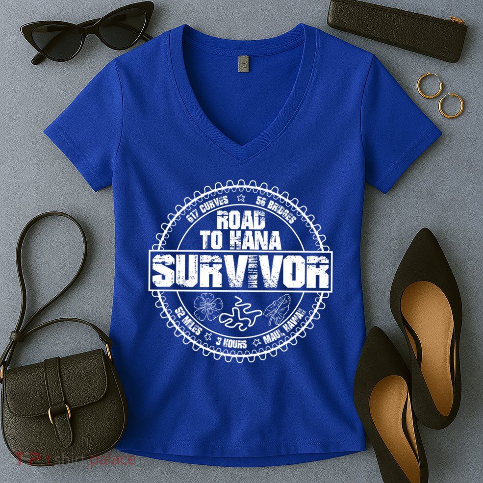 Road To Hana Survivor Curvy Palm Maui Hawaii Lover Gift Women's V-Neck T-Shirt