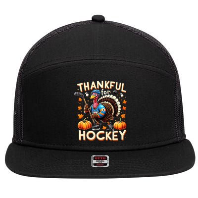 Retro Thanksgiving Hockey Lovers Gift Turkey Thankful Hockey Great Gift 7 Panel Mesh Trucker Snapback Hat