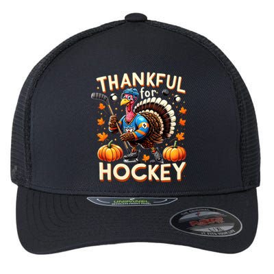 Retro Thanksgiving Hockey Lovers Gift Turkey Thankful Hockey Great Gift Flexfit Unipanel Trucker Cap