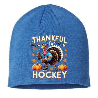 Retro Thanksgiving Hockey Lovers Gift Turkey Thankful Hockey Great Gift Sustainable Beanie