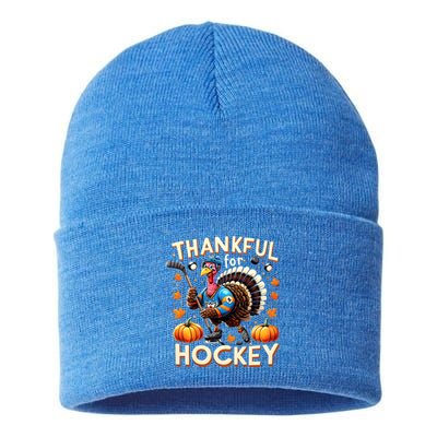 Retro Thanksgiving Hockey Lovers Gift Turkey Thankful Hockey Great Gift Sustainable Knit Beanie