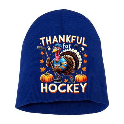 Retro Thanksgiving Hockey Lovers Gift Turkey Thankful Hockey Great Gift Short Acrylic Beanie