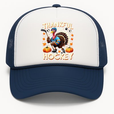 Retro Thanksgiving Hockey Lovers Gift Turkey Thankful Hockey Great Gift Trucker Hat