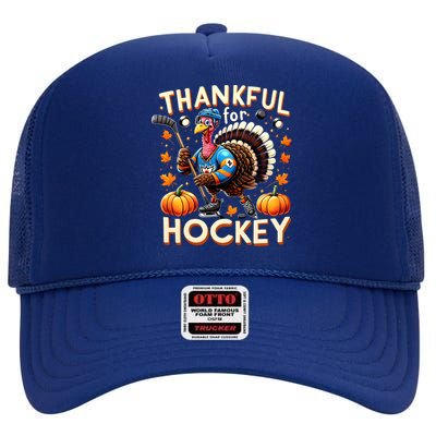 Retro Thanksgiving Hockey Lovers Gift Turkey Thankful Hockey Great Gift High Crown Mesh Back Trucker Hat