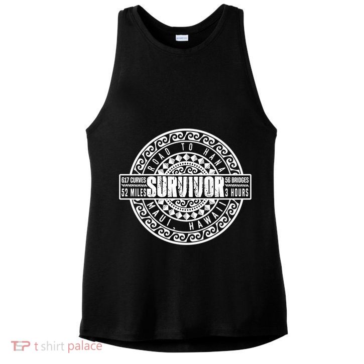 Road To Hana Survivor Curvy Palm Maui Hawaii Lover Gift Ladies PosiCharge Tri-Blend Wicking Tank