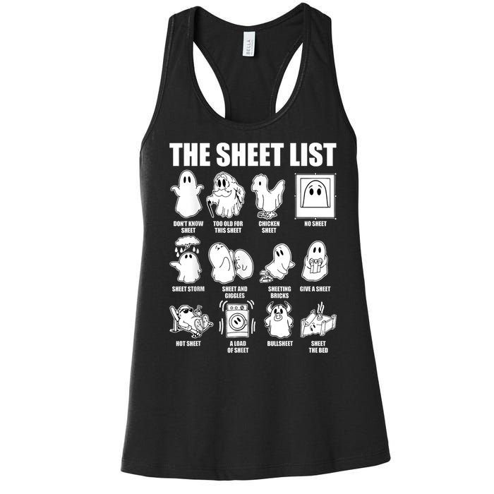 Retro The Halloween Sheet List Funny Boo Sheet Halloween Women's Racerback Tank