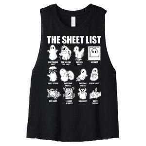 Retro The Halloween Sheet List Funny Boo Sheet Halloween Women's Racerback Cropped Tank