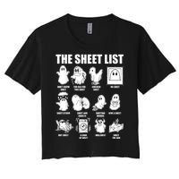 Retro The Halloween Sheet List Funny Boo Sheet Halloween Women's Crop Top Tee