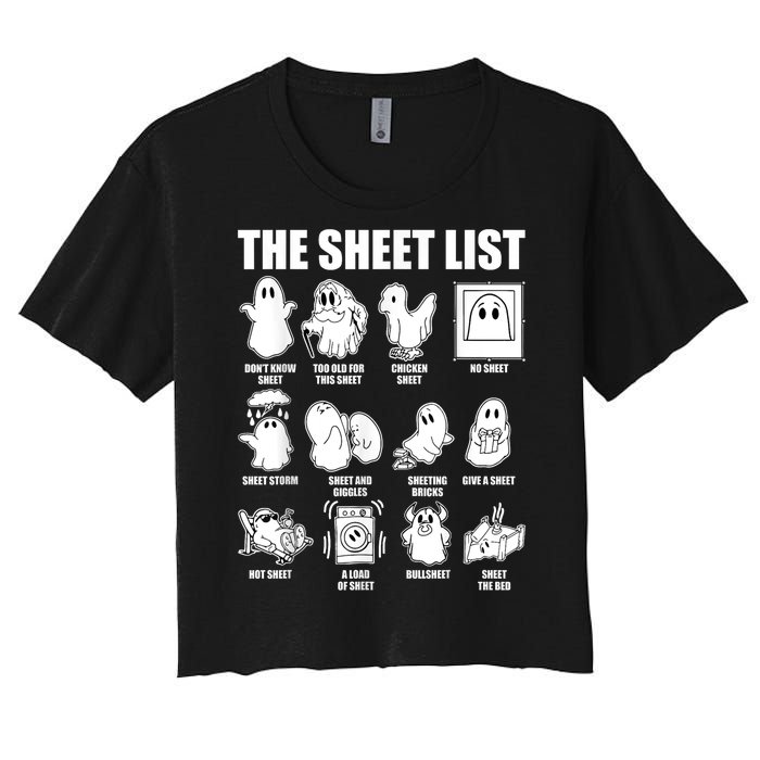 Retro The Halloween Sheet List Funny Boo Sheet Halloween Women's Crop Top Tee